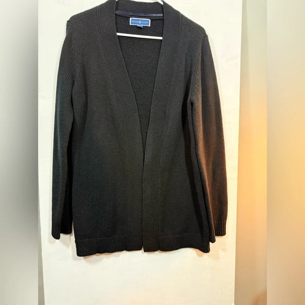Karen Scott Black Open-Front Cardigan